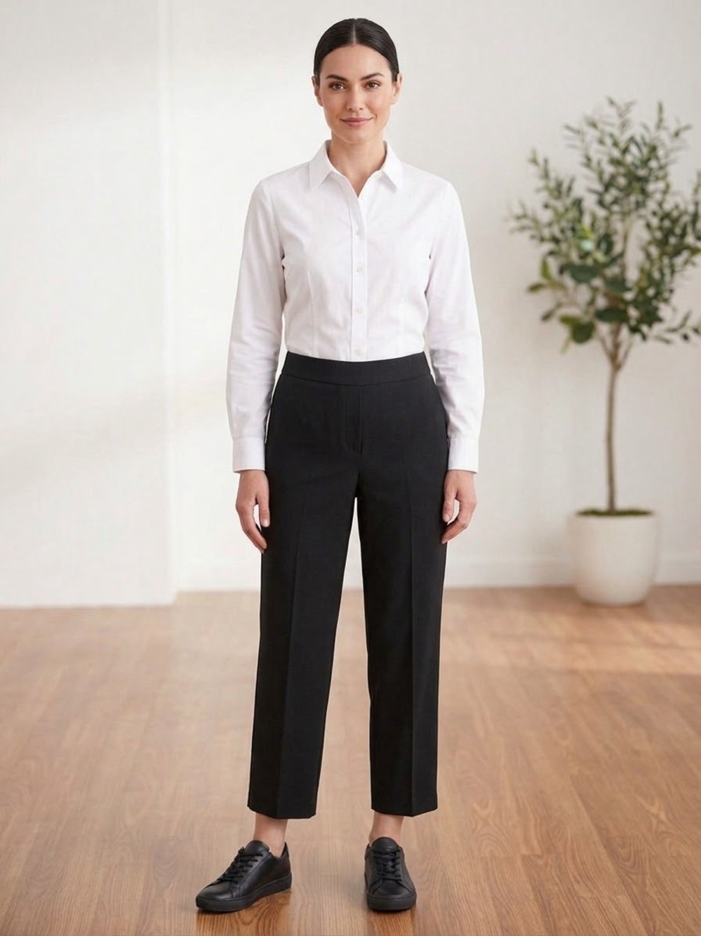 Ming Wang Knit High Rise Straight Black Pull On Crop Dress Pant Career PS